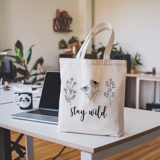 Grand Tote Bag Stay Wild Floral Boho Line Art