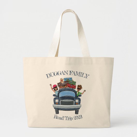 Grand Tote Bag Style Cartoon mignon Famille Voyage sur route Text (Devant)