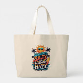 Grand Tote Bag Sunburned Salty and Happy – Retro Beach Vibes (Dos)