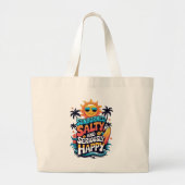 Grand Tote Bag Sunburned Salty and Happy – Retro Beach Vibes (Devant)