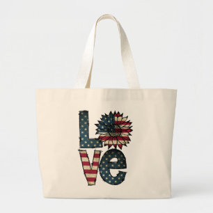 Grand Tote Bag Sunflower Love   Drapeau américain   Étoiles et ra