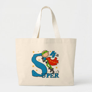 Grand Tote Bag Superhero Boy 4th Birthday Tshirts et cadeaux