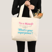 Grand Tote Bag Superhero de sage-femme drôle (Devant (produit))