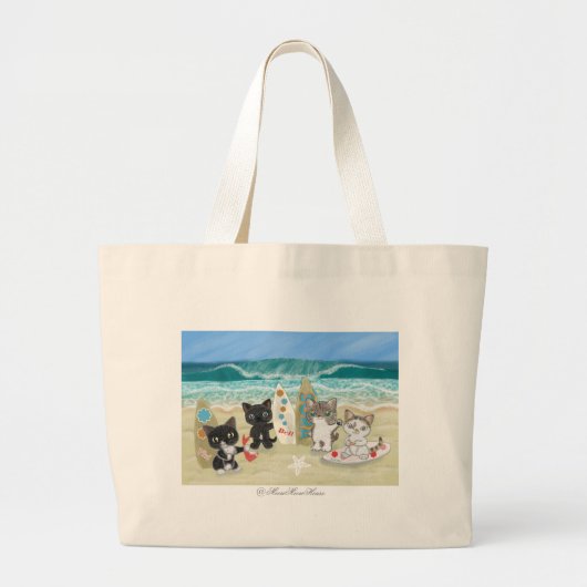 Grand Tote Bag Surf Cat sur la plage (角 カ)¥ (Devant)