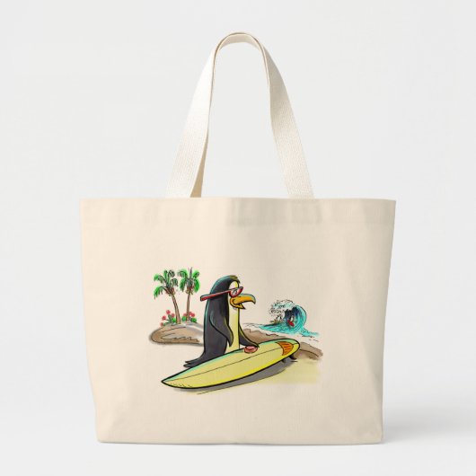 Grand Tote Bag surfer de pingouin (Devant)