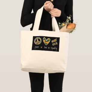 Grand Tote Bag Susan Peace Love Equality Floral aux yeux noirs 