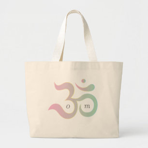 Grand Tote Bag Symbole Om en sanskrit pastel rose vert beige