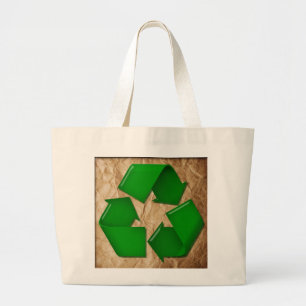 Grand Tote Bag Symbole Papier grumplé et Recycle