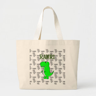 Grand Tote Bag T-Rex mignon et en colère avec Motif noir et blanc