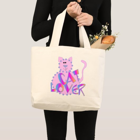 Grand Tote Bag T-shirts et cadeaux roses d'amoureux des chats (Devant (produit))