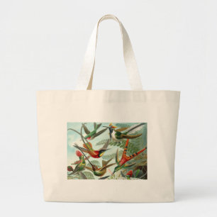 Grand Tote Bag tableau classique de la faune des oiseaux colibris