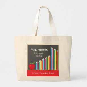 Grand Tote Bag Tableau et professeur coloré de crayons