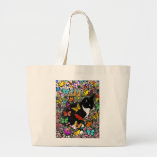 Grand Tote Bag Taches de rousseur dans les papillons - chat de