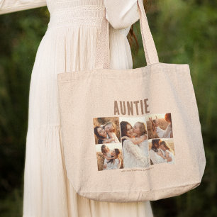 Grand Tote Bag Tante 5 Collage de Photos Personnalisé