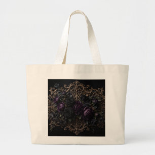 Grand Tote Bag Tapis de table Fleurs noires gothiques baroques
