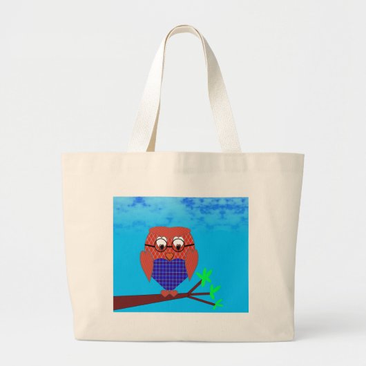 Grand Tote Bag Tartan et Chouette des Coeurs (Devant)