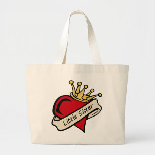 Grand Tote Bag Tatouage de coeur de petite soeur