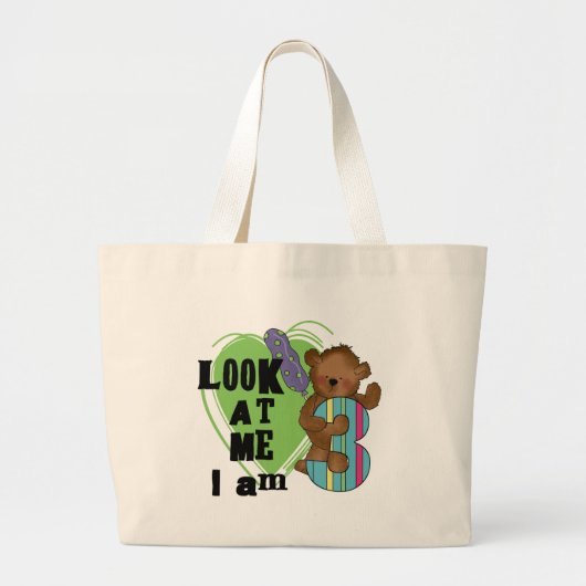 Grand Tote Bag Teddy Bear Je suis 3 Tshirts et cadeaux d'annivers (Devant)
