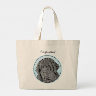 Grand Tote Bag Terre-Neuve Peinture Black Cute Original Chien Art