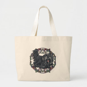 Grand Tote Bag Terrier Skye à oreilles tombantes sur fond celtiqu