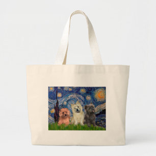 Grand Tote Bag Terriers Cairn (trois) - Nuit étoilée