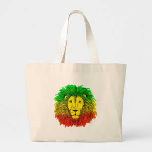 Grand Tote Bag Tête de lion rasta rouge jaune vert dessin Jamaïqu