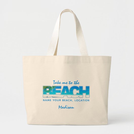 Grand Tote Bag Texte personnalisé BEACH (Devant)