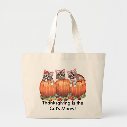 Grand Tote Bag Thanksgiving est le Meow du chat (Devant)