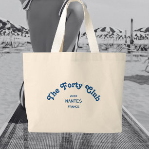 Grand Tote Bag The Forty Club Rétro Bleu Crest Personnalisé