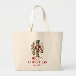 Grand Tote Bag Thème de Noël Casse-Noisette Rouge Typographie Rét