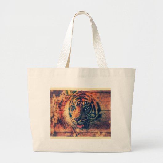 Grand Tote Bag Tiger Spring Faux Wood Grunge (Devant)