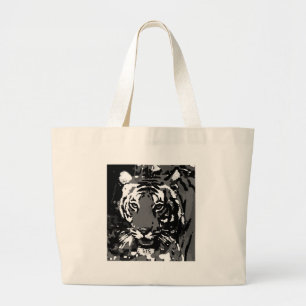Grand Tote Bag Tigre noir blanc Pop Art