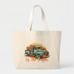 Grand Tote Bag 'Tis The Season - Camion rustique avec Citrouilles