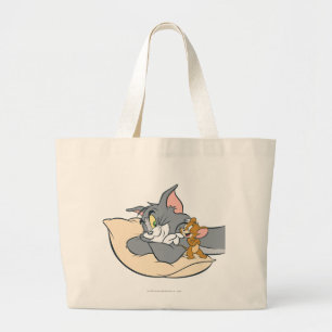 Grand Tote Bag Tom et Jerry sur le Coussin