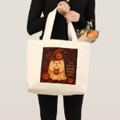 Grand Tote Bag Too Cute to Spook Without Coffee – Halloween Ghost (Devant (produit))