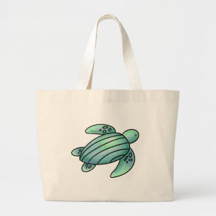 Grand Tote Bag tortue de mer peinte à l'aquarelle dessin animé bl