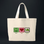 Grand Tote Bag Tortues de paix<br><div class="desc">Un signe de paix vert, un coeur et une adorable tortue.</div>