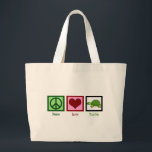 Grand Tote Bag Tortues de paix<br><div class="desc">Un signe de paix vert, un coeur et une adorable tortue.</div>
