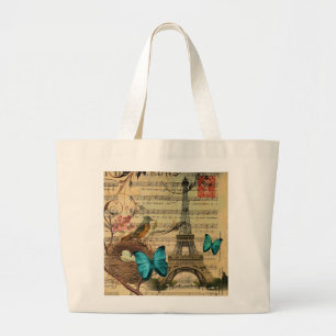 Grand Tote Bag Tour Eiffel bleu de Paris de nid d'oiseau de Robin