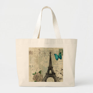 Grand Tote Bag Tour Eiffel rose de Paris de papillon beige de