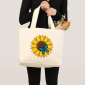 Grand Tote Bag Tournesol et papillon bleu (Devant (produit))
