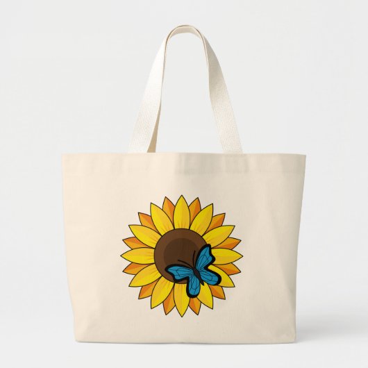 Grand Tote Bag Tournesol et papillon bleu (Devant)
