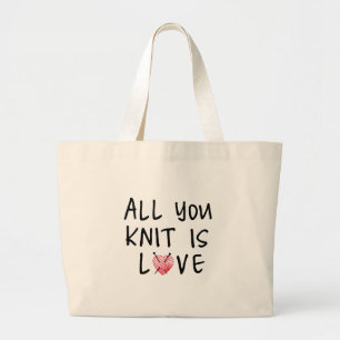 Grand Tote Bag Tout que vous tricotez est amour avec le fil rouge