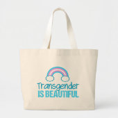 Grand Tote Bag Transgenre est beau arc-en-ciel bleu rose blanc (Devant)