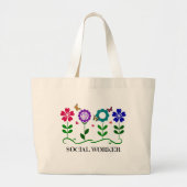Grand Tote Bag Travailleur social...Fleurs, Coeurs et Papillons (Devant)