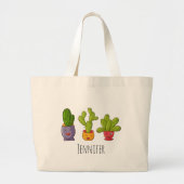 Grand Tote Bag Trois mignons cactus dans des pots de fleurs Illus (Devant)
