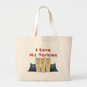 Grand Tote Bag Trois Yorkies que j'aime