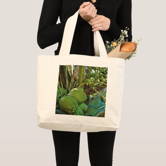 Grand Tote Bag Tropical Green Coconuts Island Palm Trees (Devant (produit))