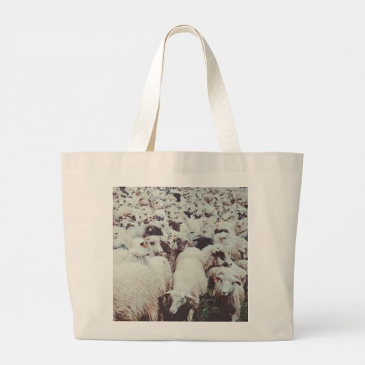 Grand Tote Bag Troupeau de moutons blancs et noirs (Dos)