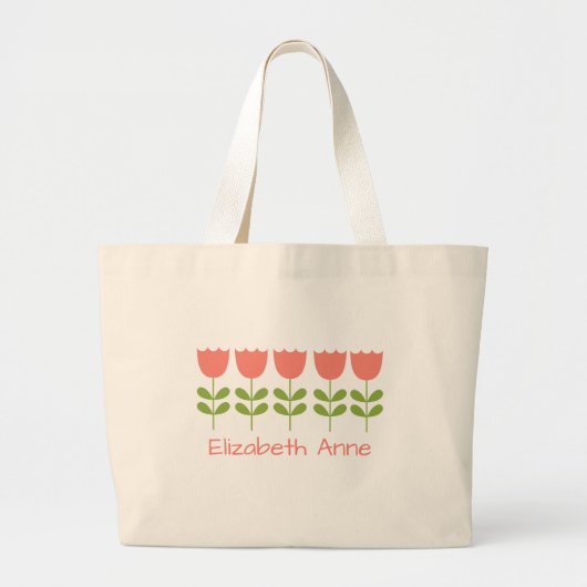 Grand Tote Bag Tulipes roses et vertes personnalisées réversibles (Devant)